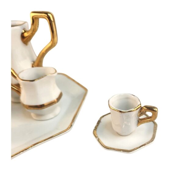 Miniature Formalities Baum Bros Dollhouse Tea Set White & Gold Porcelain Accent - Picture 8 of 12